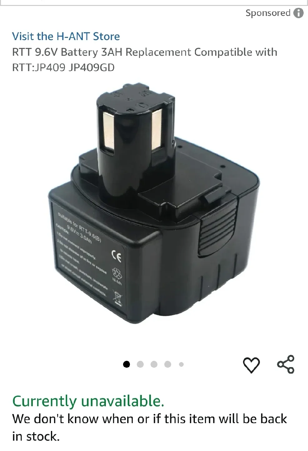 RTT 9.6V 3.0Ah Replacement Battery thumbnail