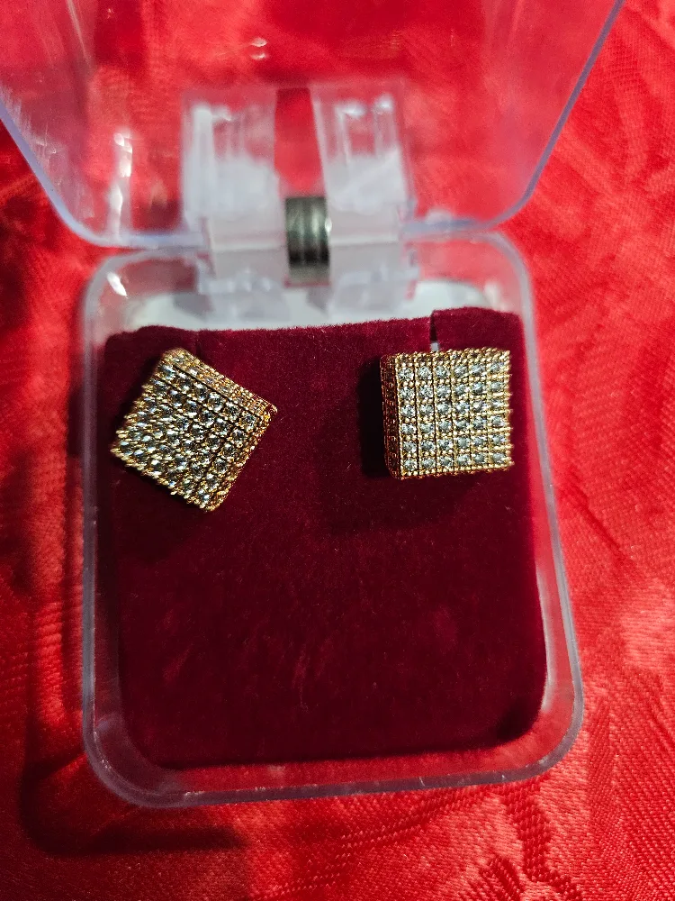Gold Tone American  Diamond Square Stud Earrings thumbnail
