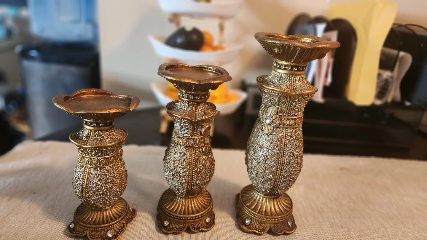 Set of 3 Decorative Gold Candle Holders