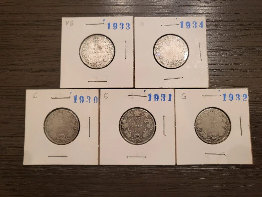 Vintage Canadian 25 Cent Coins (1930-1934) image indicator(4)
