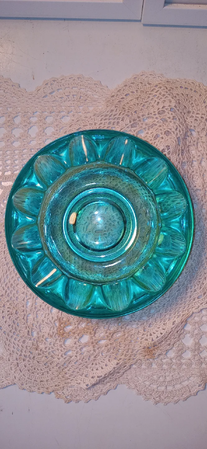 Vintage Czech Art Glass Ashtray, Turquoise image indicator(4)