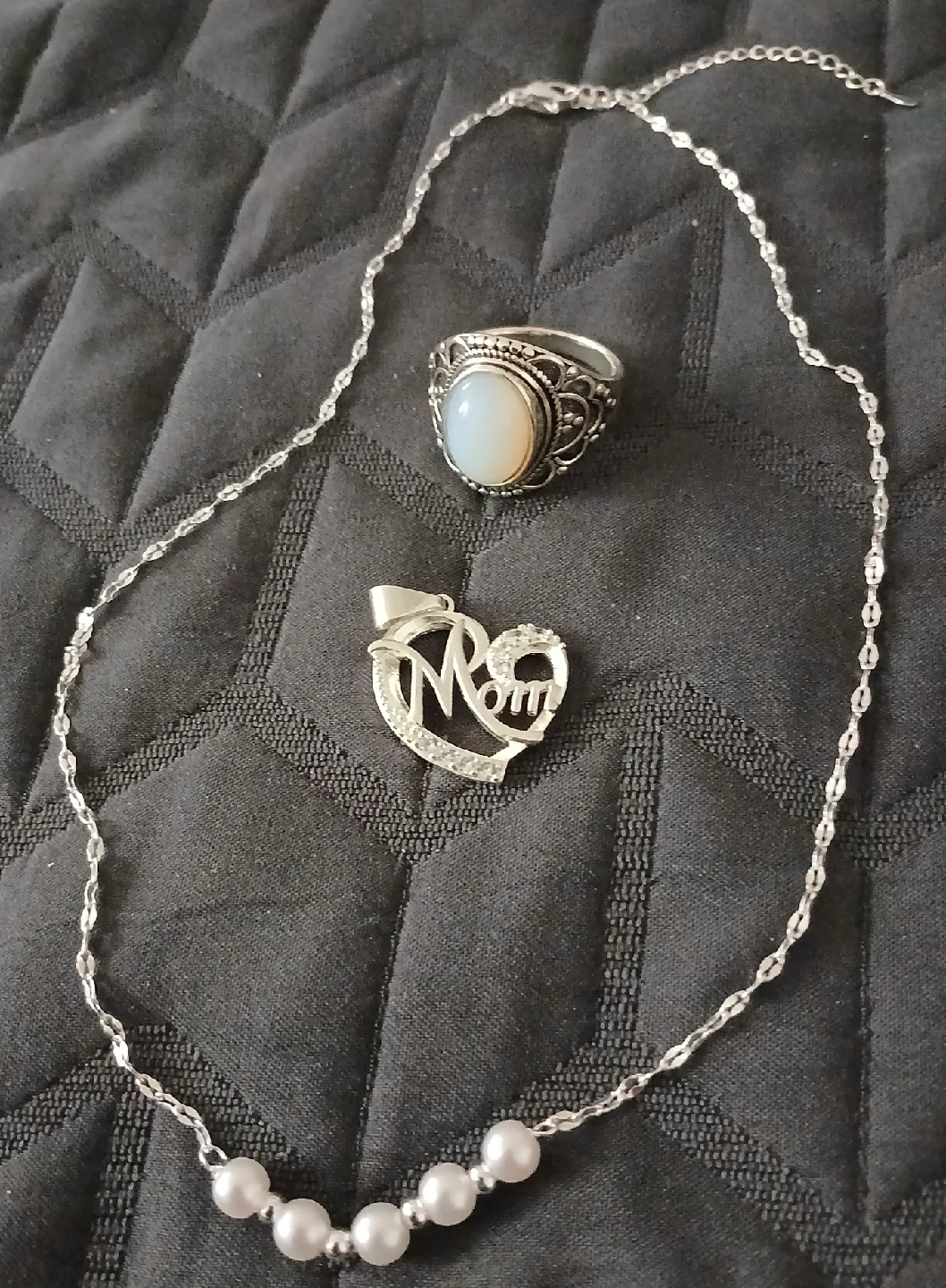 Sterling silver necklace with vintage like ring  pendant thumbnail