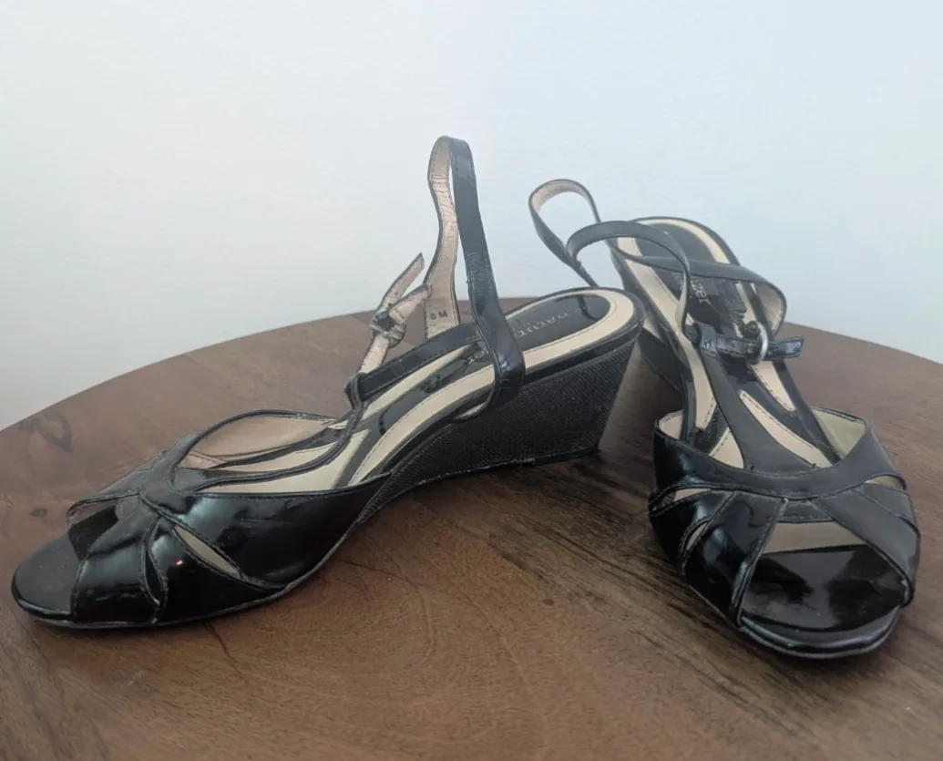 Naturalizer Black Wedge Heel Sandals - Size 8M thumbnail