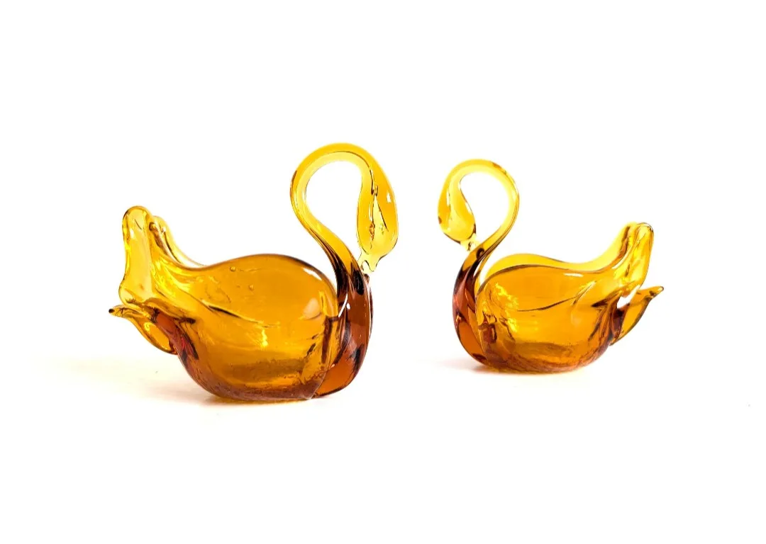 Hand Blown Amber Glass Swan Sculptures image indicator(3)