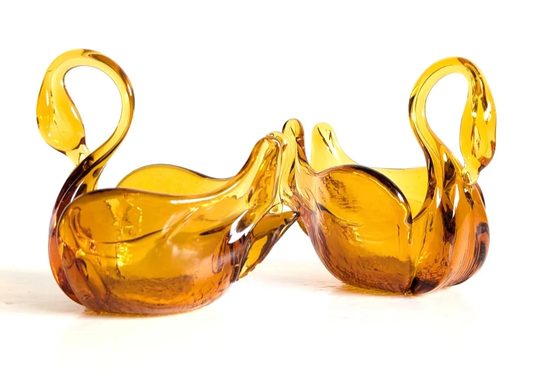 Hand Blown Amber Glass Swan Sculptures image indicator(9)