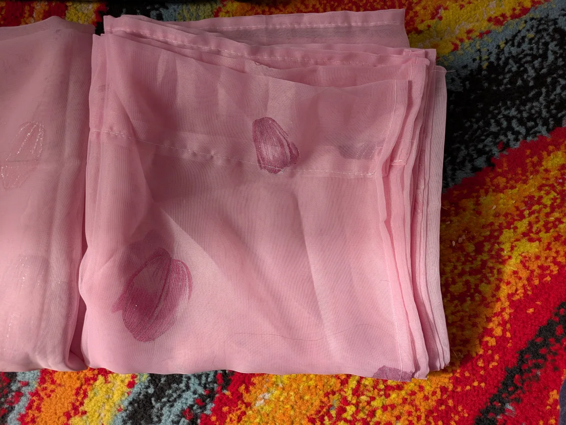 Pink Sheer Curtain Set with Black Rod image indicator(3)