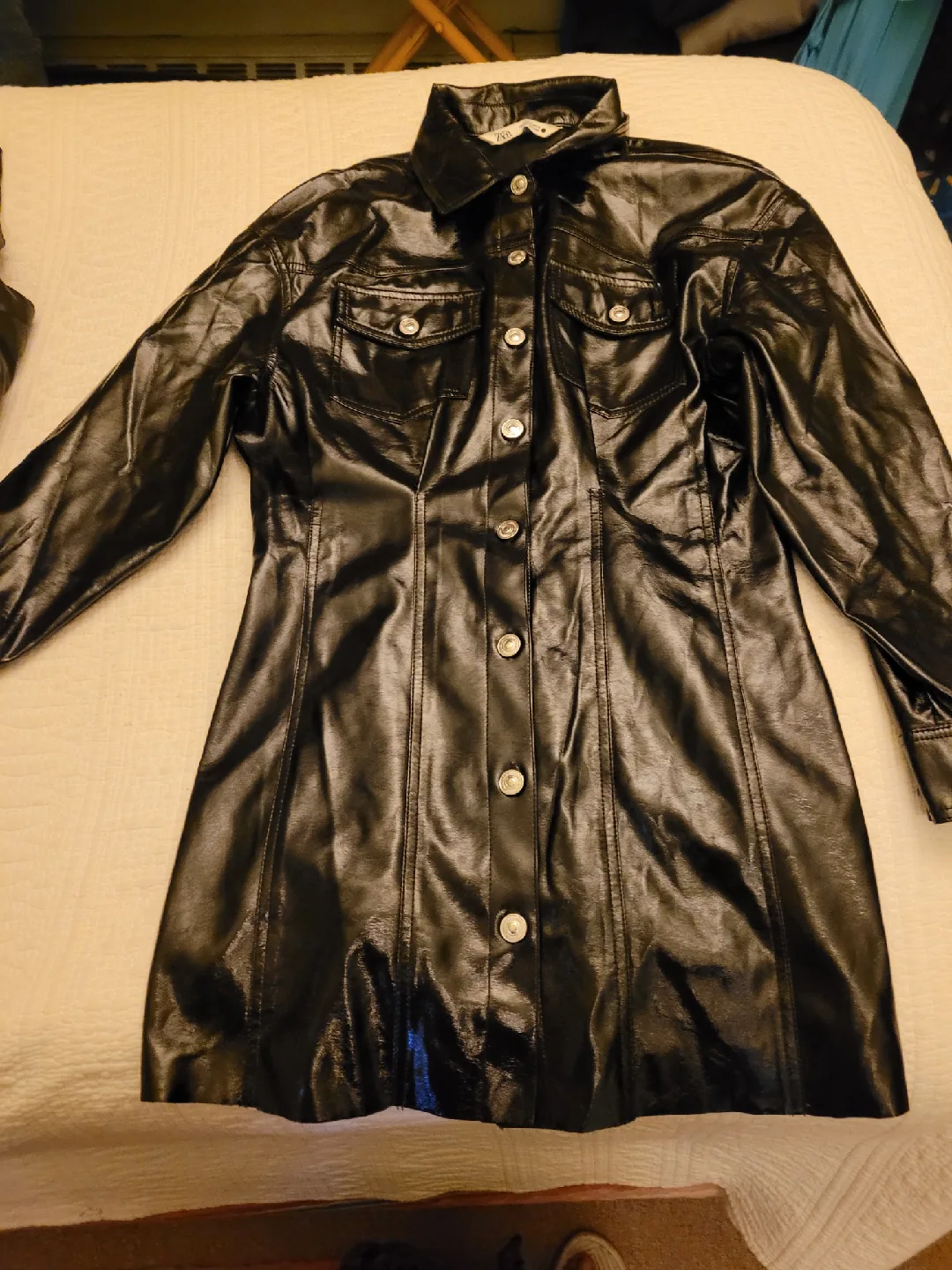 Zara Black Faux Leather Dress - Size M thumbnail