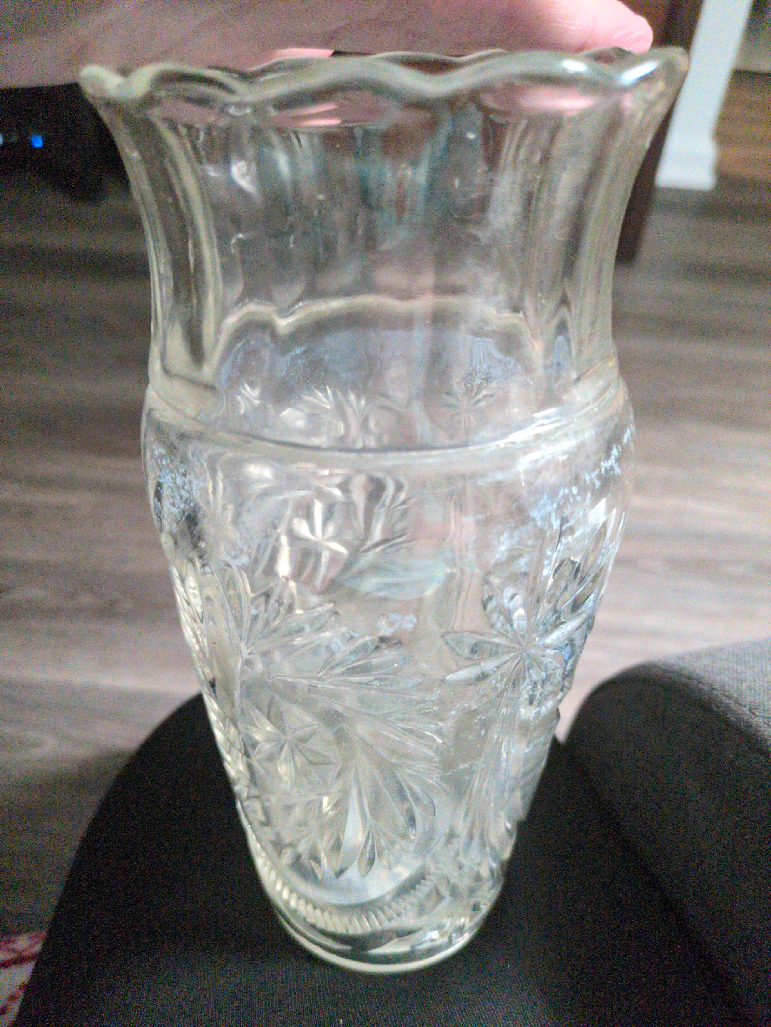 Vintage Clear Glass Vase with Floral Pattern