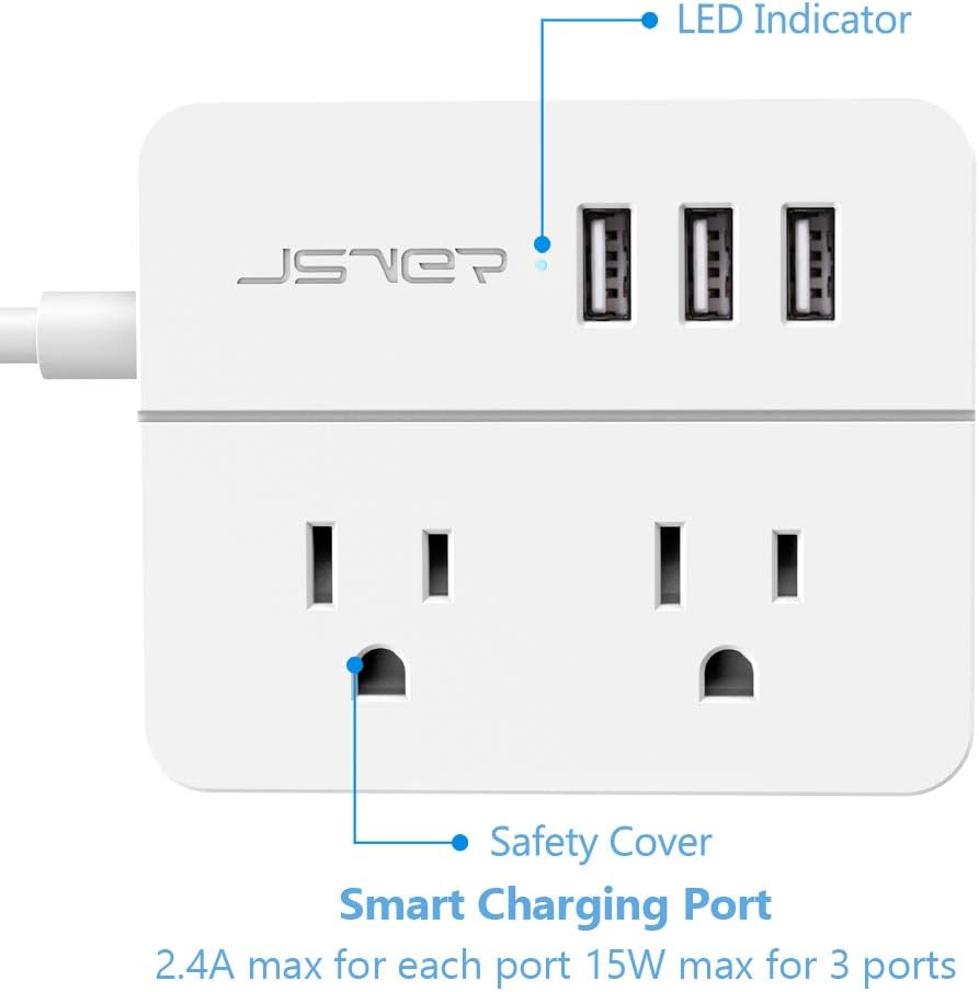 Mini USB Power Strip JSVER Travel Power Strip with 3 USB - photo 3