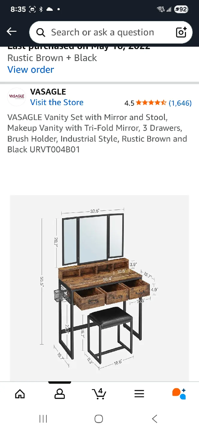 VASAGLE Vanity Set with Tri-Fold Mirror image indicator(5)