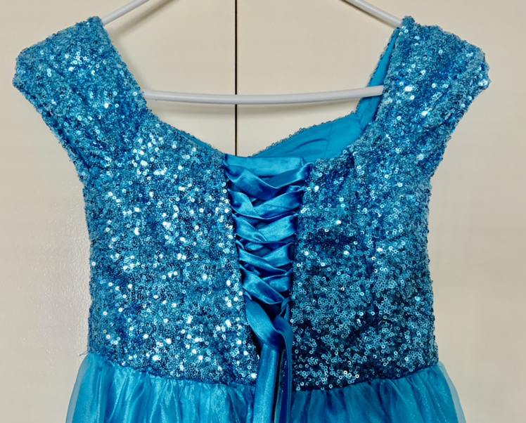 Kids gown blue sparkles and ruffles design on the bottom - photo 3