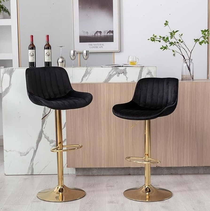 Black Velvet Bar Stools with Gold Base