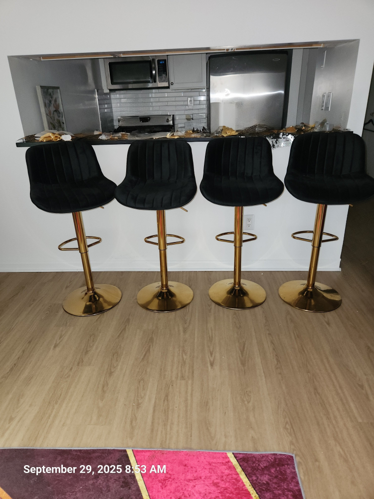 Black Velvet Bar Stools with Gold Base - photo 3