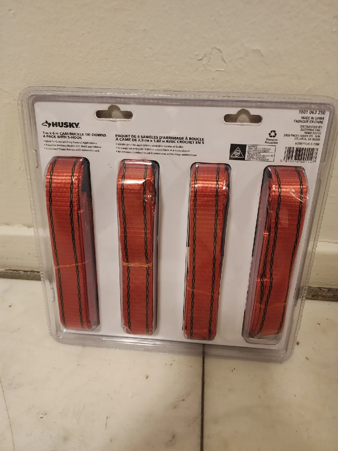 New Husky 1 in x 6 ft Cam Buckle Tie-Downs 4-Pack image indicator(5)