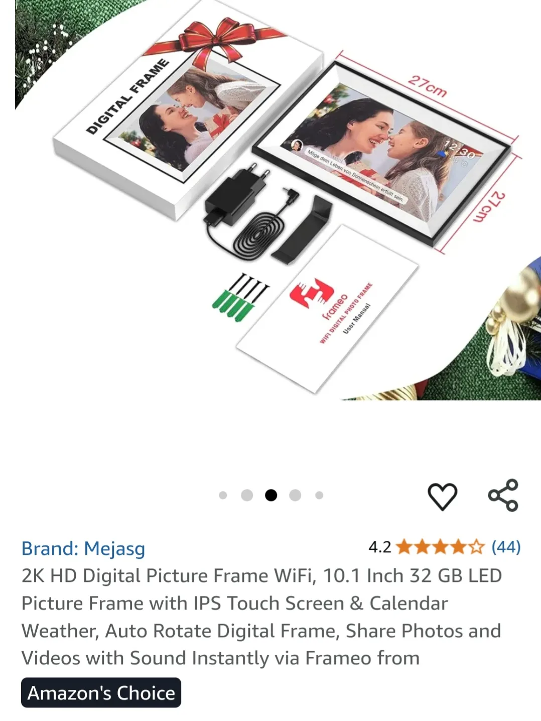 Mejasg 2K HD Digital Picture Frame 10.1 Inch thumbnail