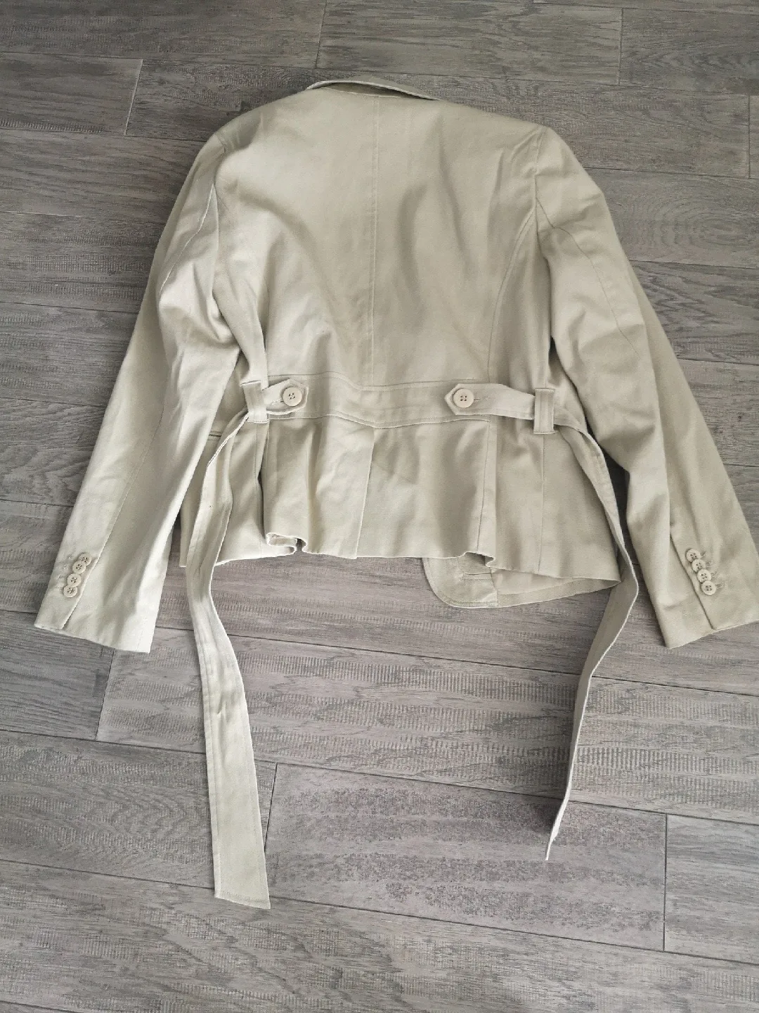 Cream Linen Blend Blazer with Tie Waist image indicator(2)