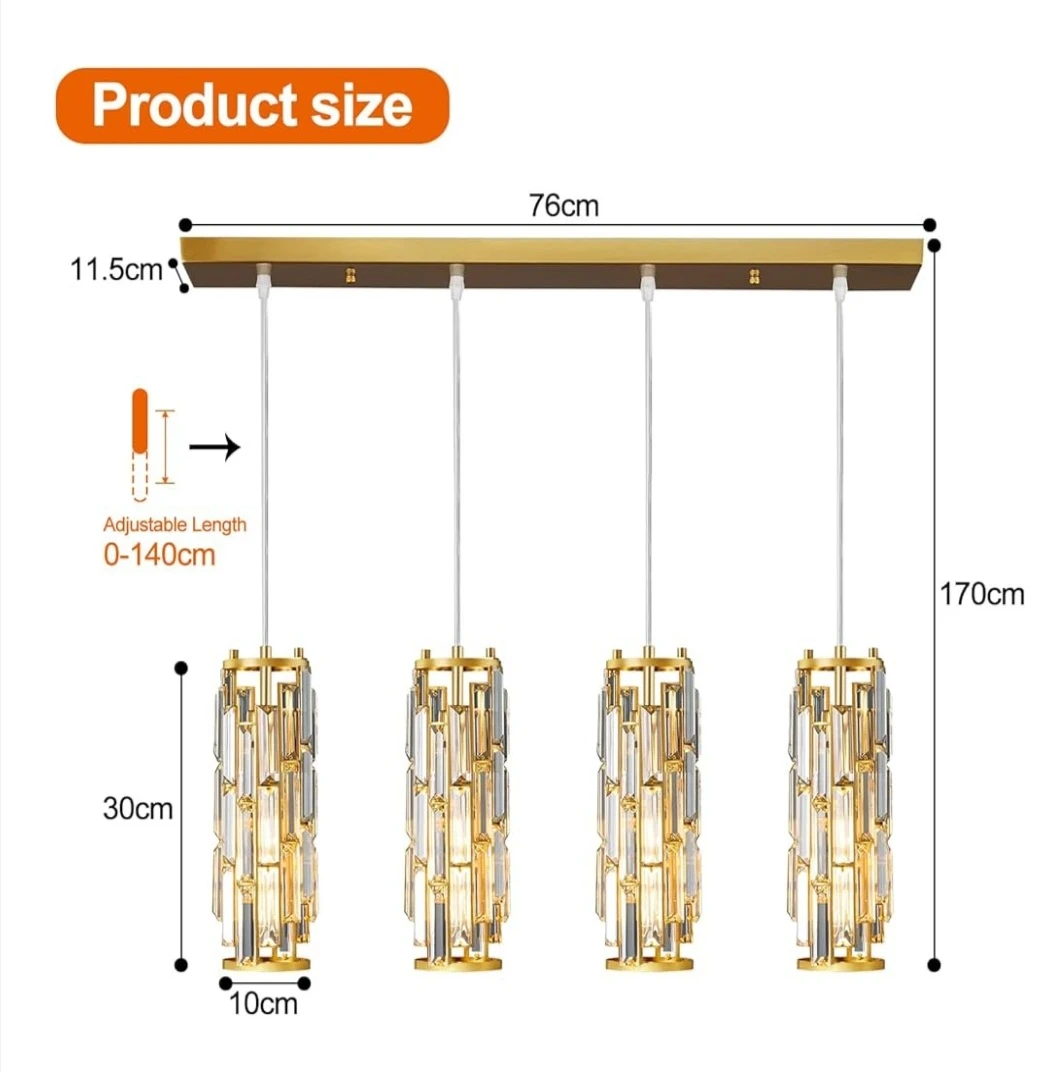 4-Light Crystal Chandelier Pendant Light - Gold - photo 4