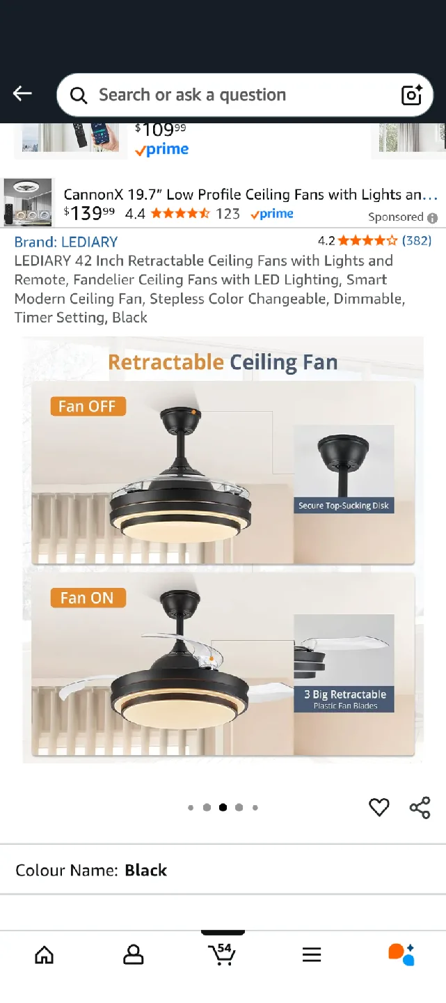 LEDIARY 42 Inch Retractable Ceiling Fan - Black image indicator(5)