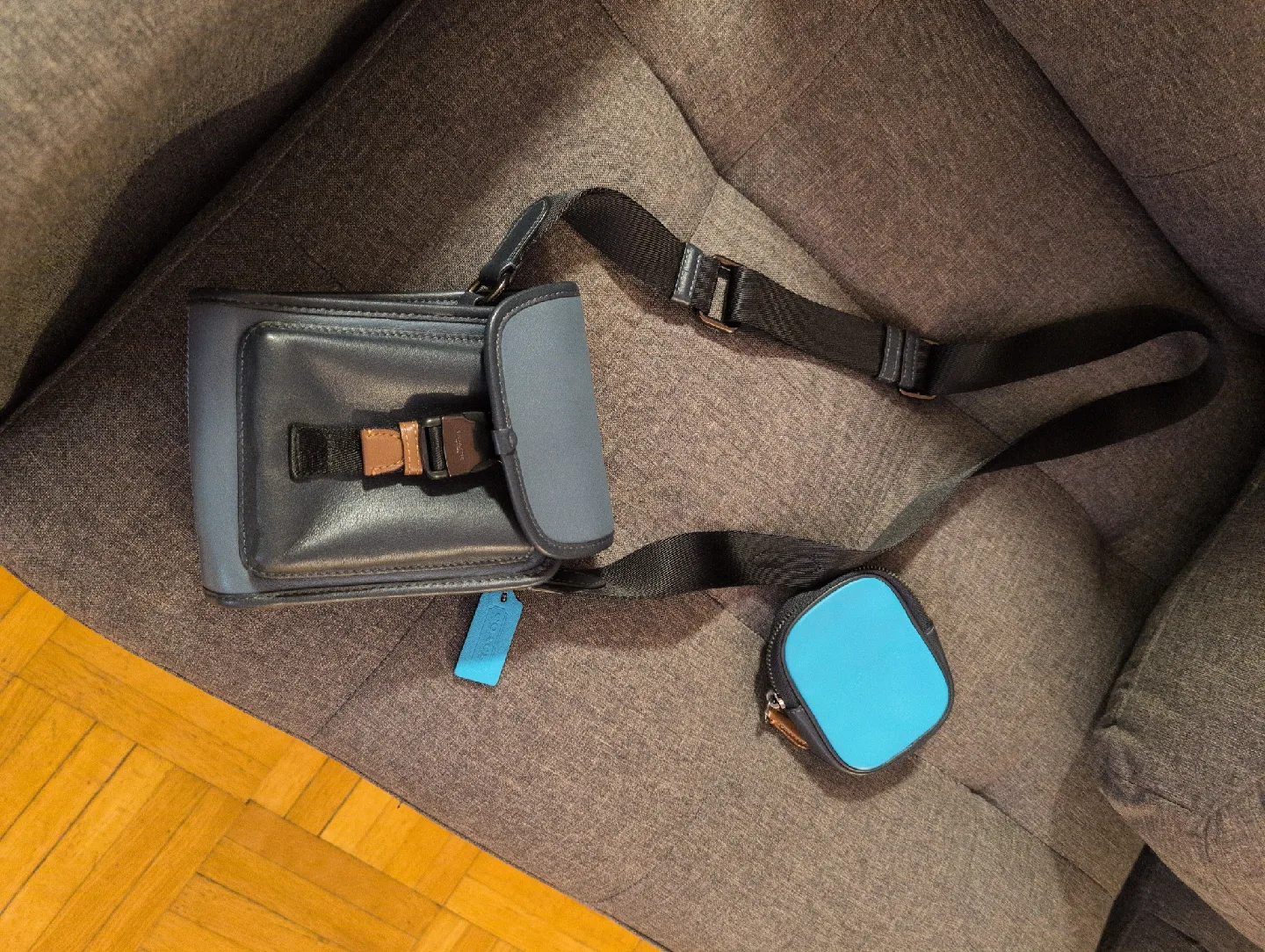 Coach Blue Leather Crossbody Bag with Pouch