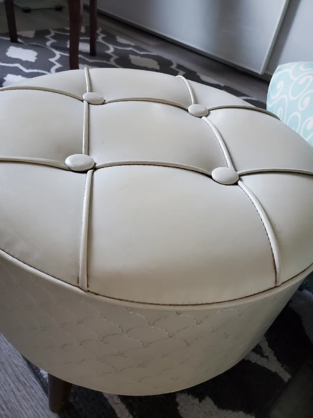 Vintage Cream Ottoman/Footstool - 18.5" Wide image indicator(2)