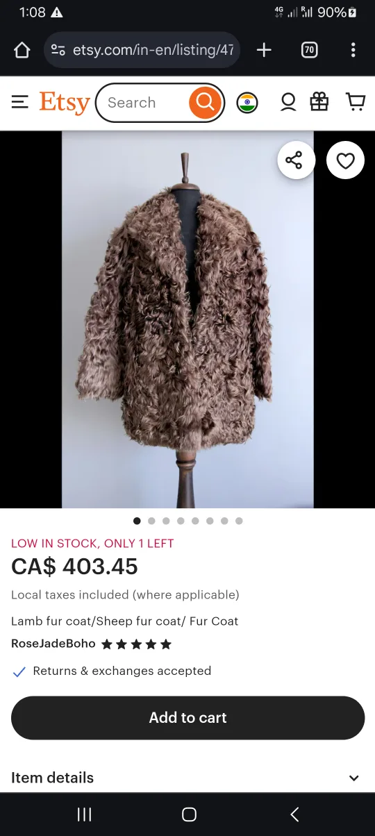 RoseJadeBoho Lamb Fur Coat thumbnail