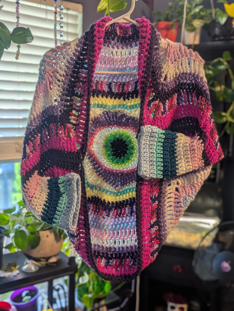 Crochet Cocoon Cardigan ~Evil eye design