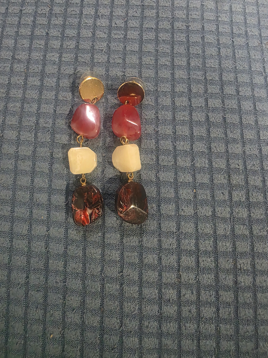 Drop Earrings - Red, White, Brown