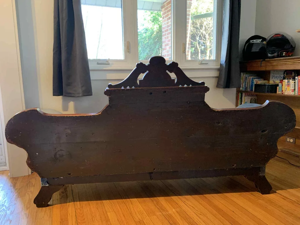 Antique blue velvet couch. Made in Toronto. image indicator(6)