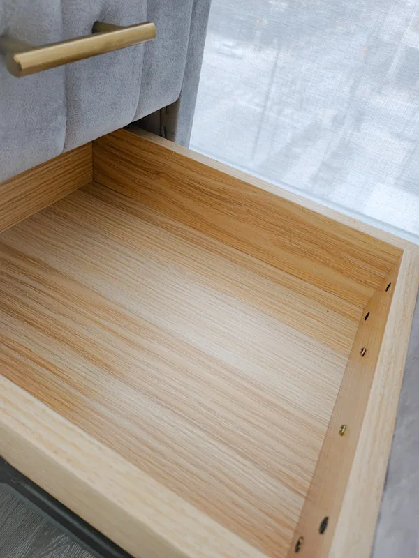 Gray Upholstered Side Tables with Gold Handles image indicator(5)