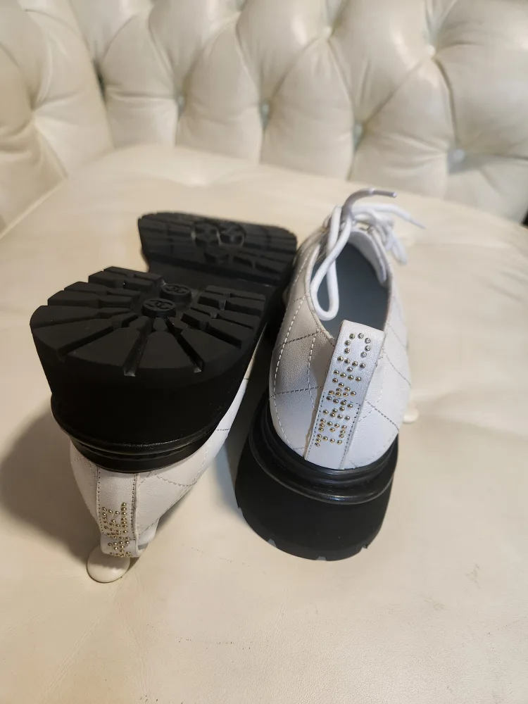 Chanel White & Black Leather Platform Shoes image indicator(5)