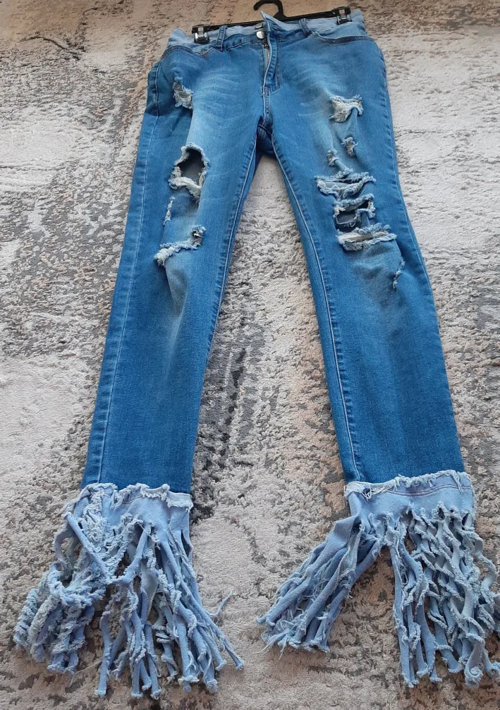Distressed Jeans with Frayed Hem thumbnail