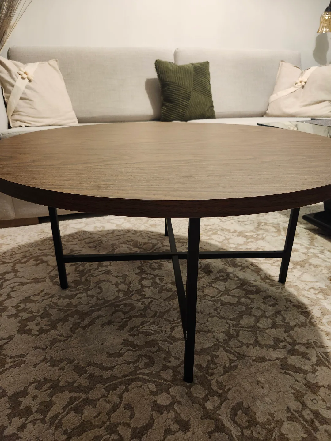 Round Wooden Coffee Table with Metal Base image indicator(4)