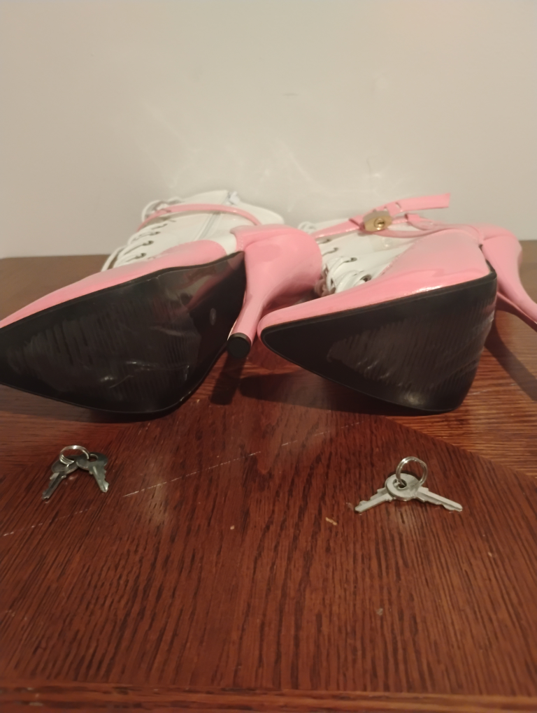 Pink & White Lace-Up Heel Boots - photo 2