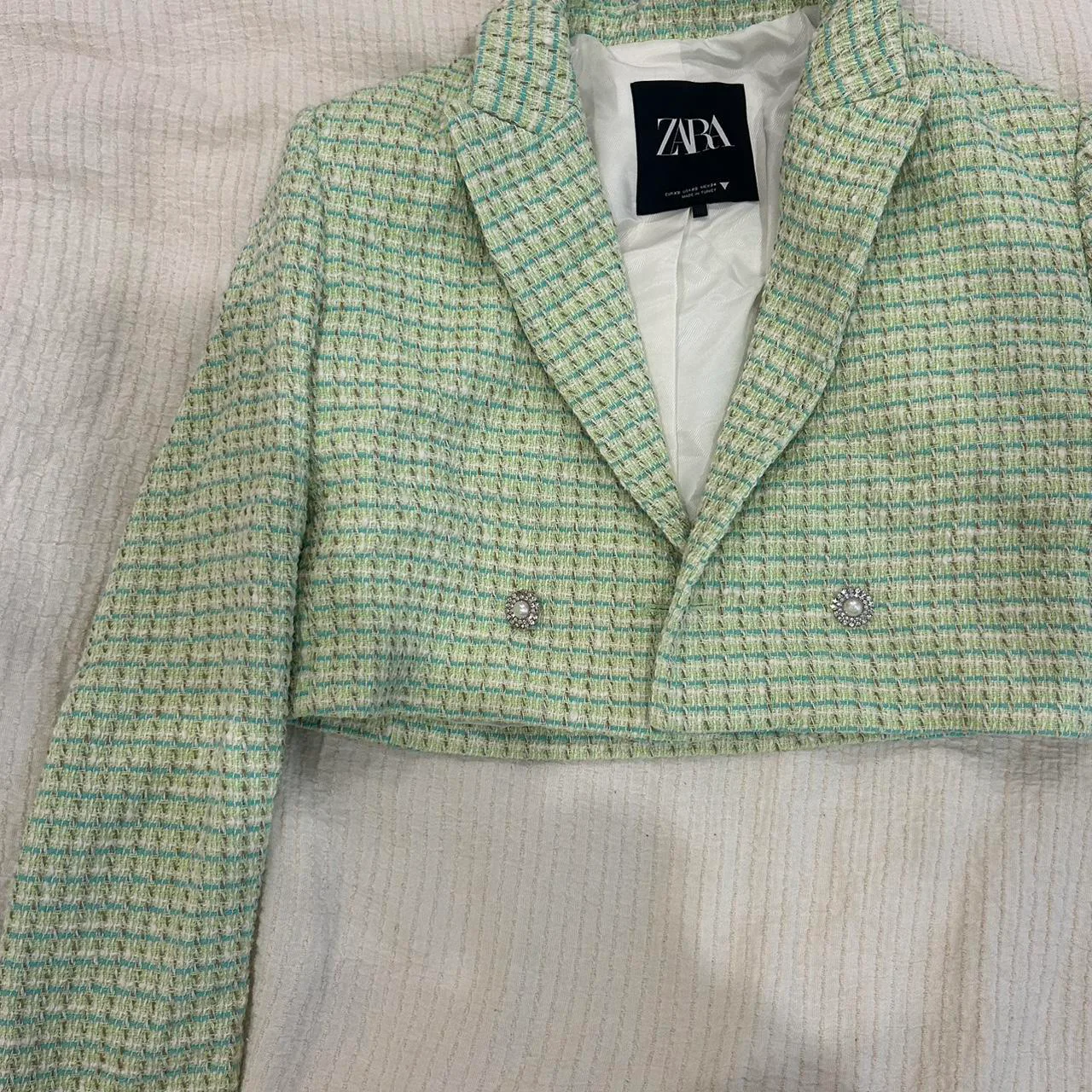 Zara Cropped Tweed Blazer - Size M thumbnail