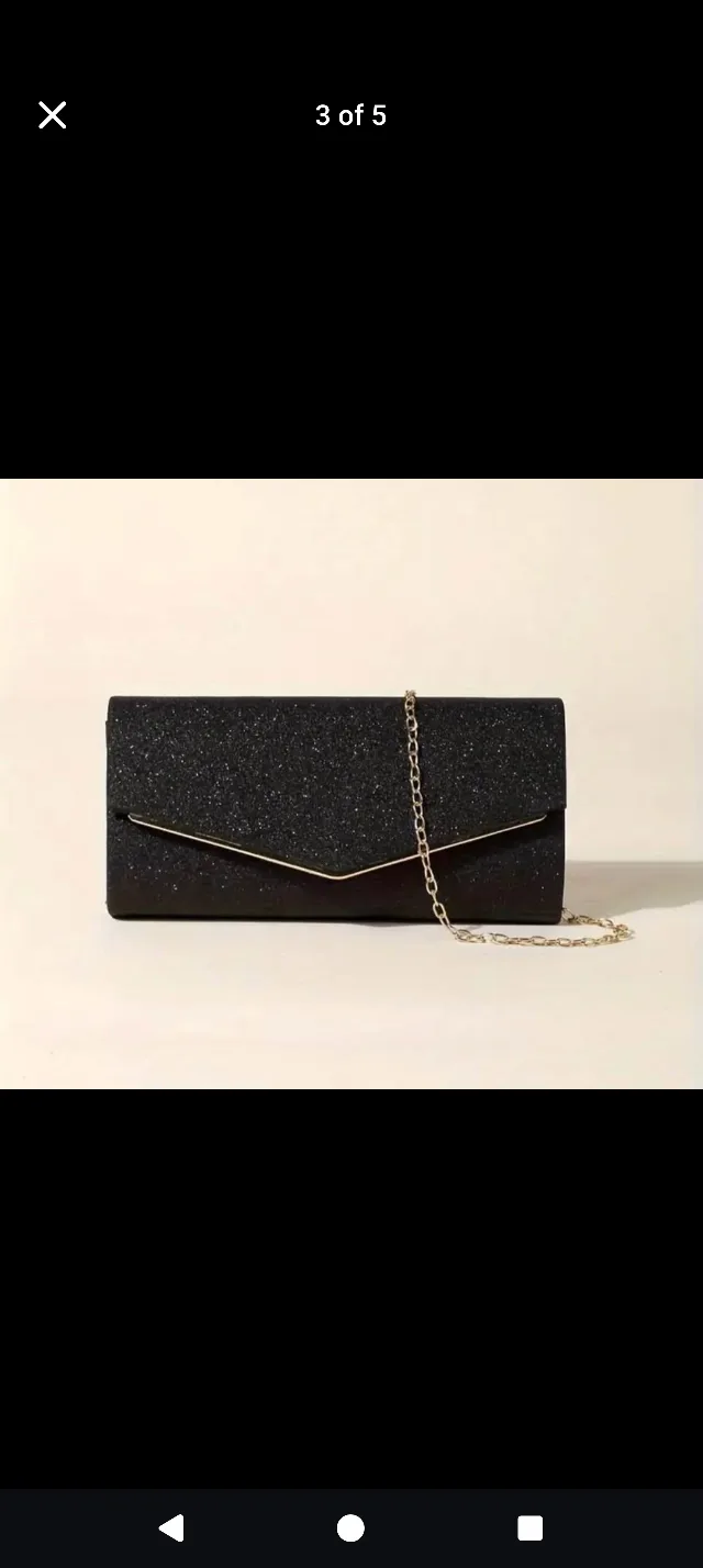 Black Glitter Clutch with Chain thumbnail