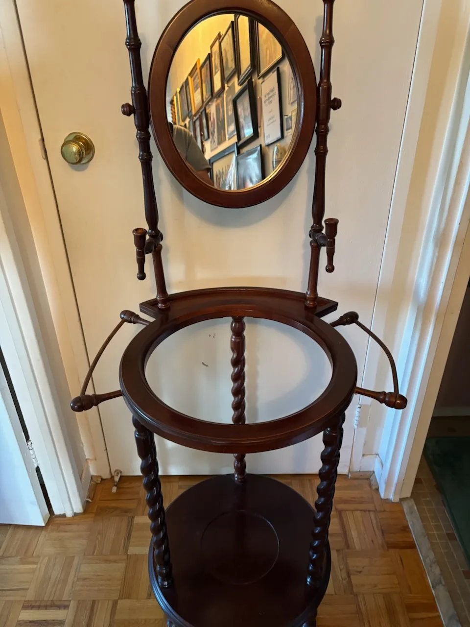 Antique Washstand with Mirror, Pitcher, Bowl, and Camber Pot image indicator(4)