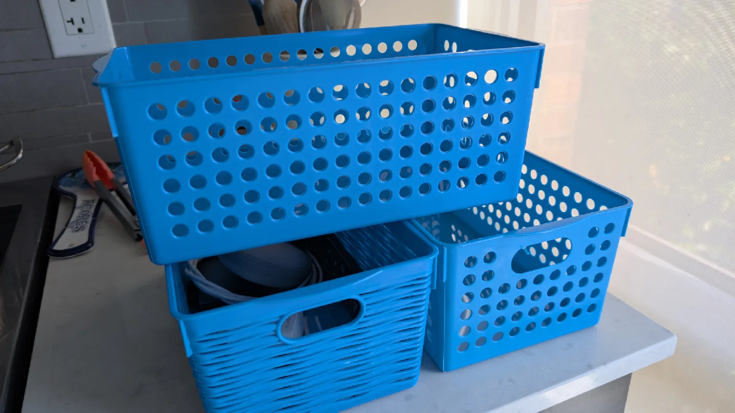 Blue Plastic Storage Baskets (Set of 3)