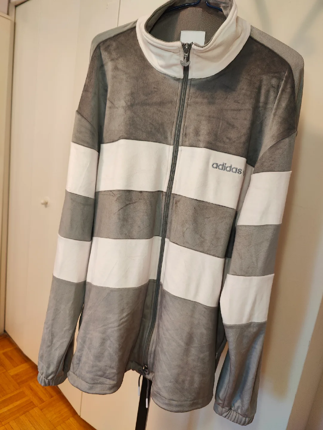 Adidas Striped Velour Track Jacket - Size M thumbnail