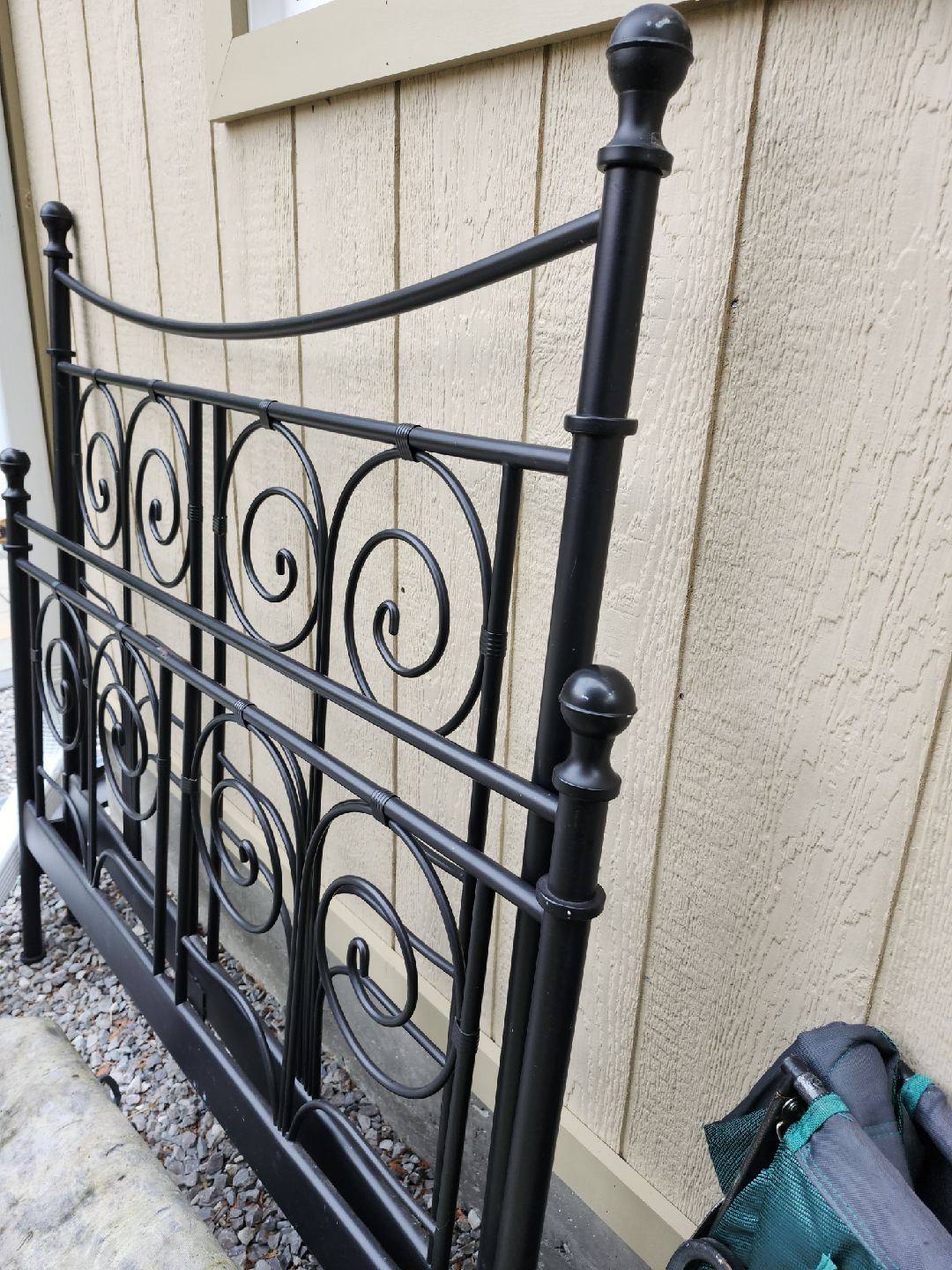 Black Metal Headboard  and frame with Scroll Design
