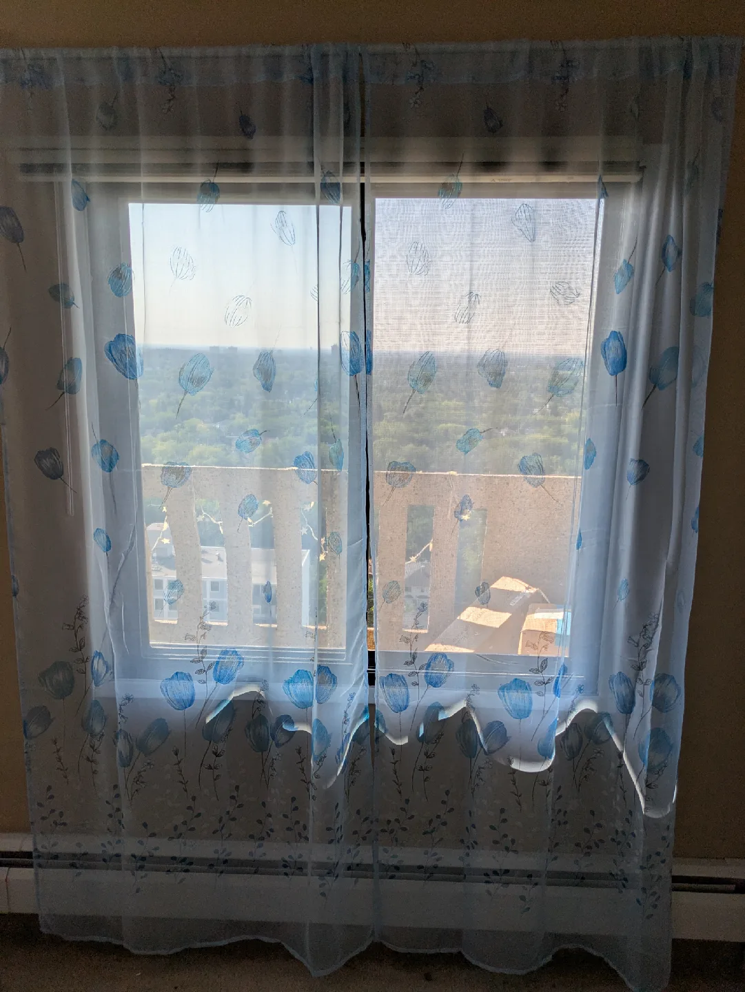 Blue Floral Sheer Curtains with Rod image indicator(2)