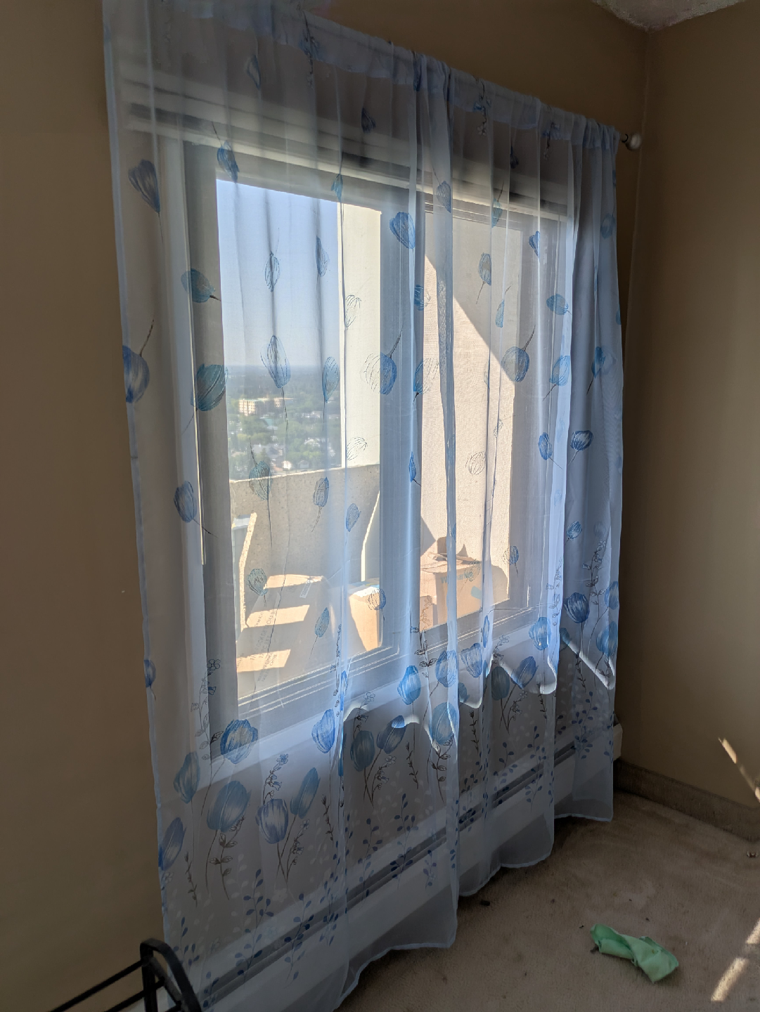 Blue Floral Sheer Curtains with Rod - photo 3