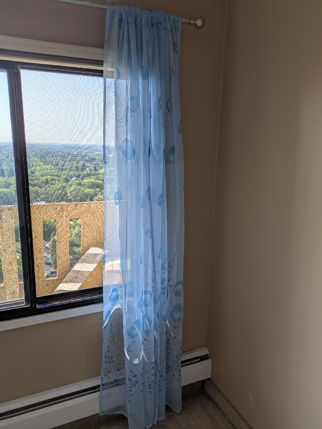 Blue Floral Sheer Curtains with Rod - photo 4