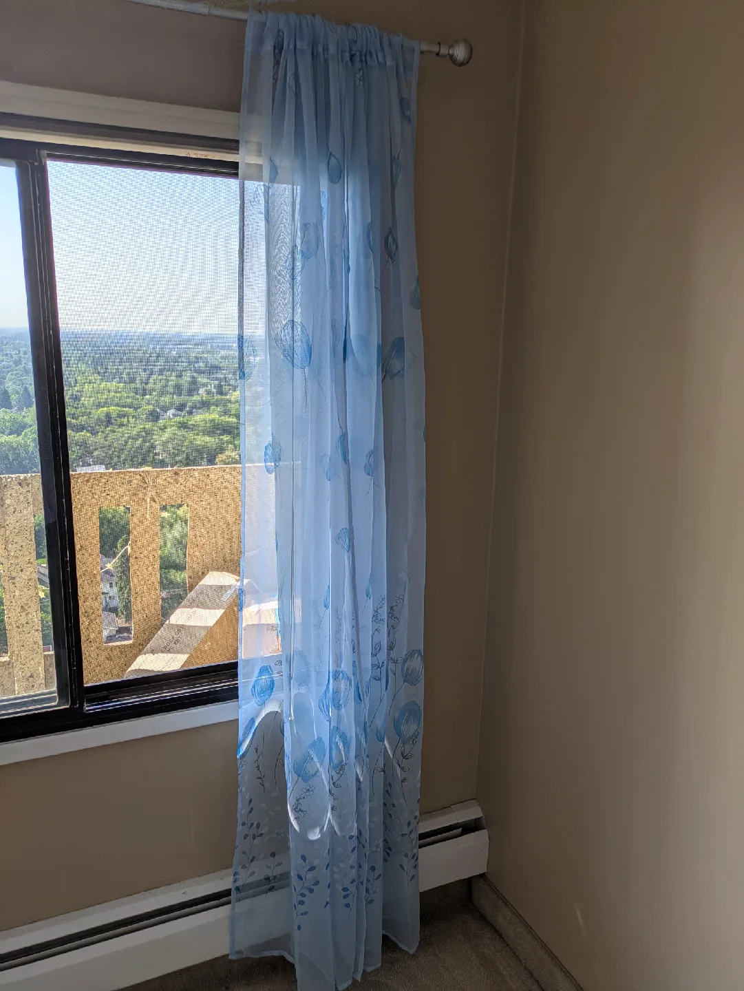 Blue Floral Sheer Curtains with Rod image indicator(4)