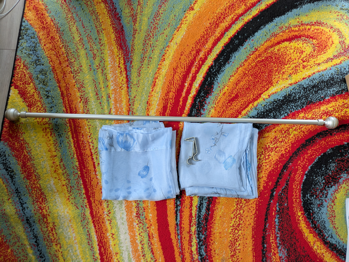 Blue Floral Sheer Curtains with Rod - photo 5