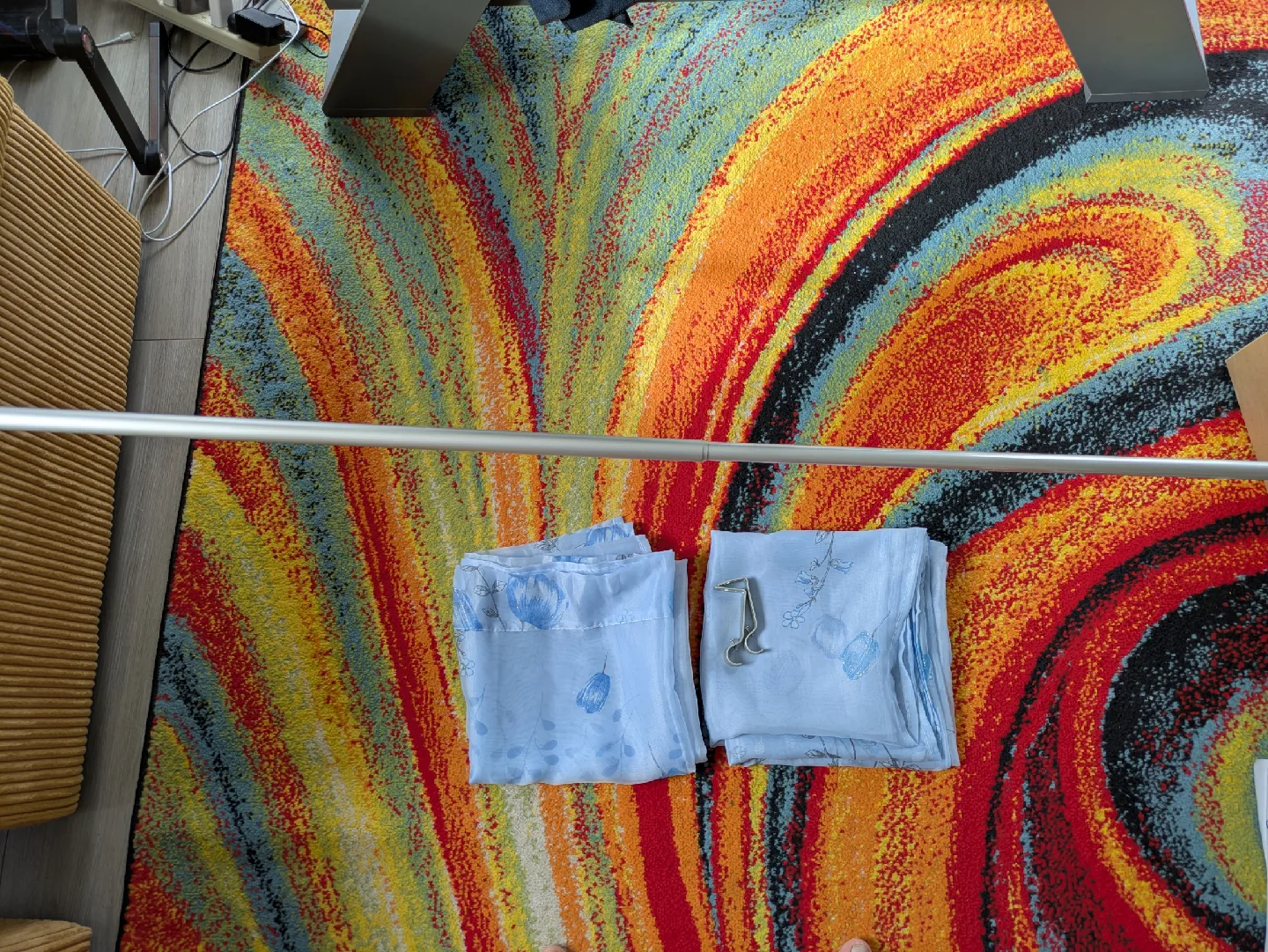 Blue Floral Sheer Curtains with Rod image indicator(6)