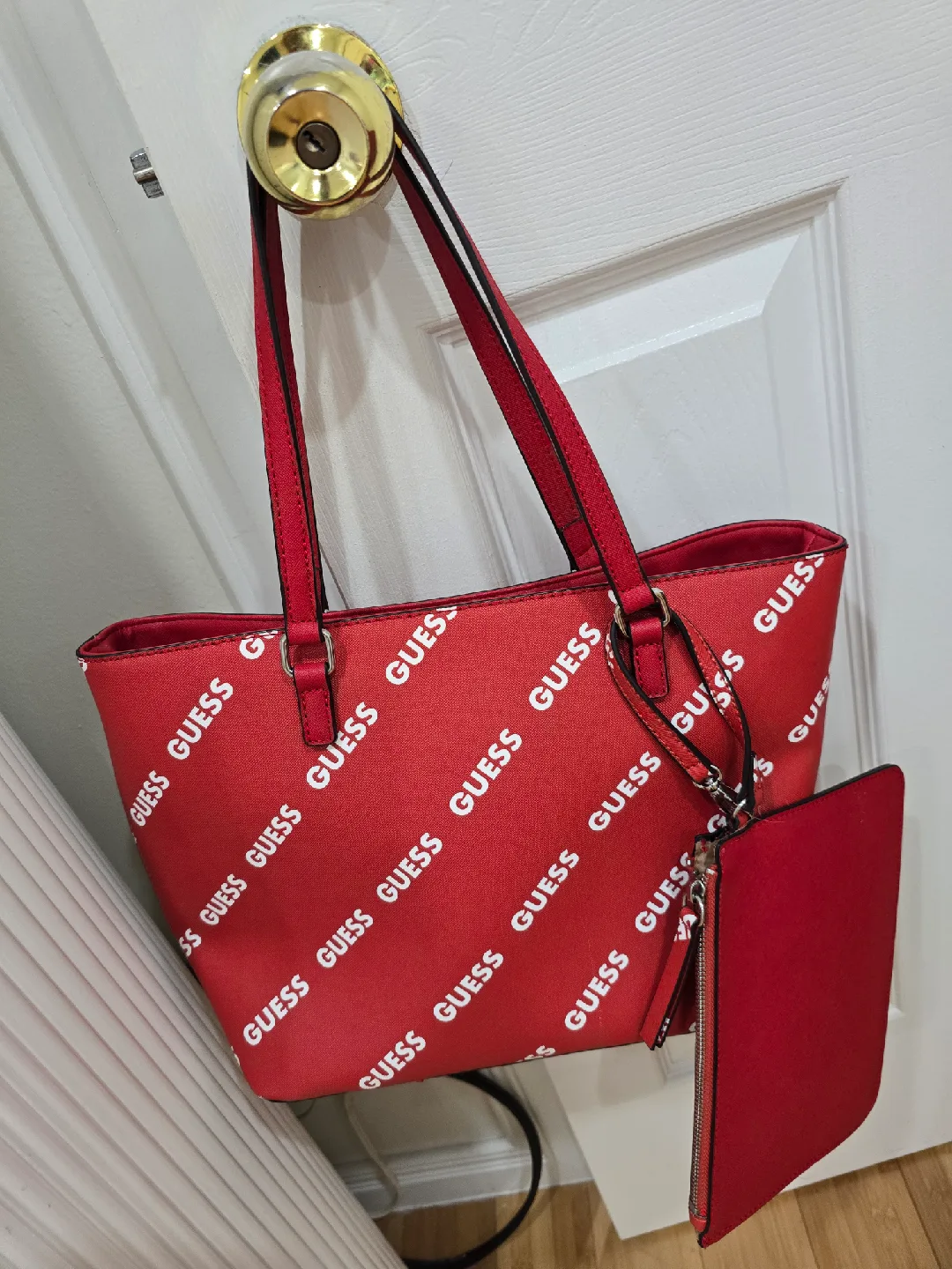 Guess Red Tote Bag with Pouch image indicator(2)