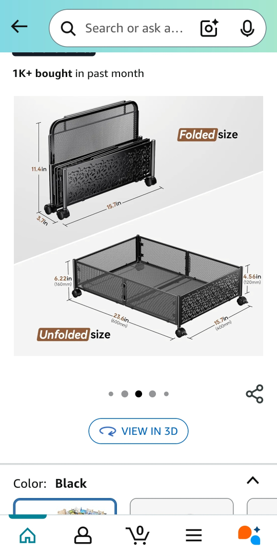 Under Bed Storage Rolling Organizer - Black