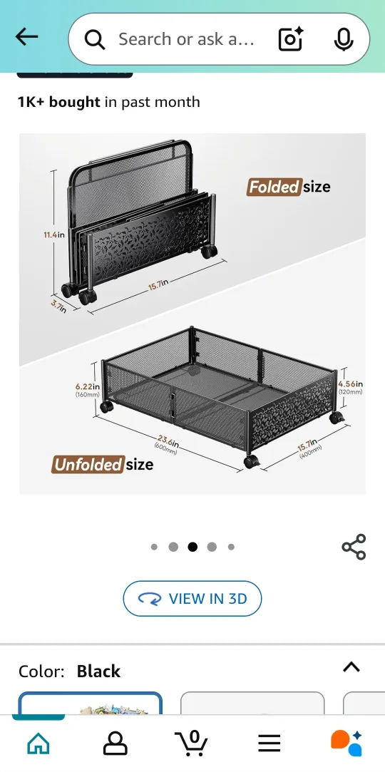 Under Bed Storage Rolling Organizer - Black thumbnail