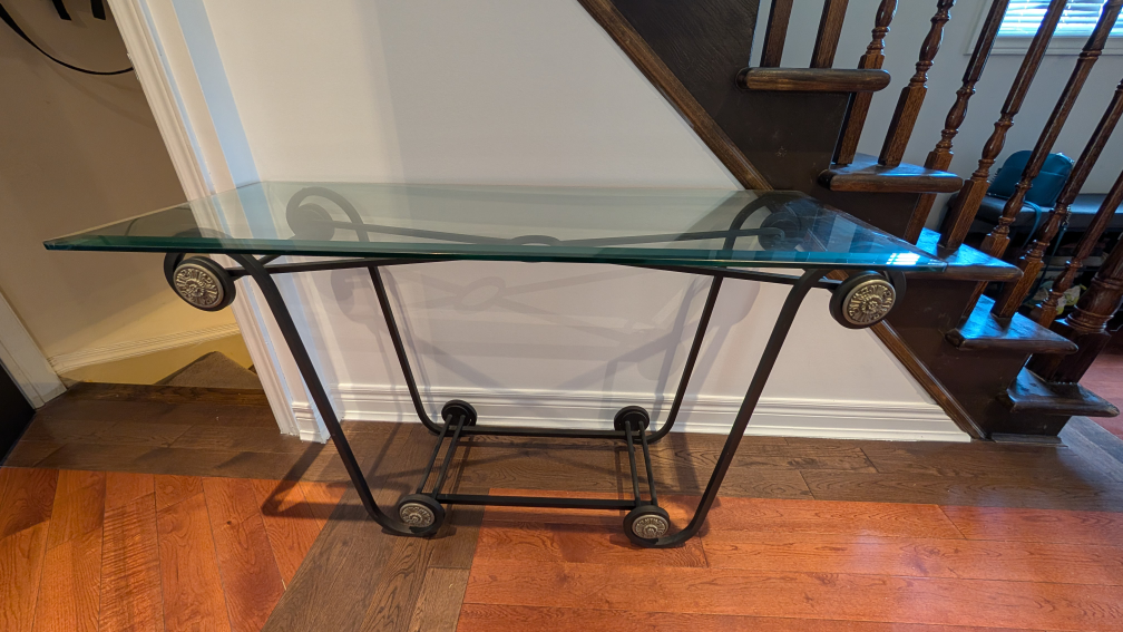 Glass Top Console Table - Black Metal Frame