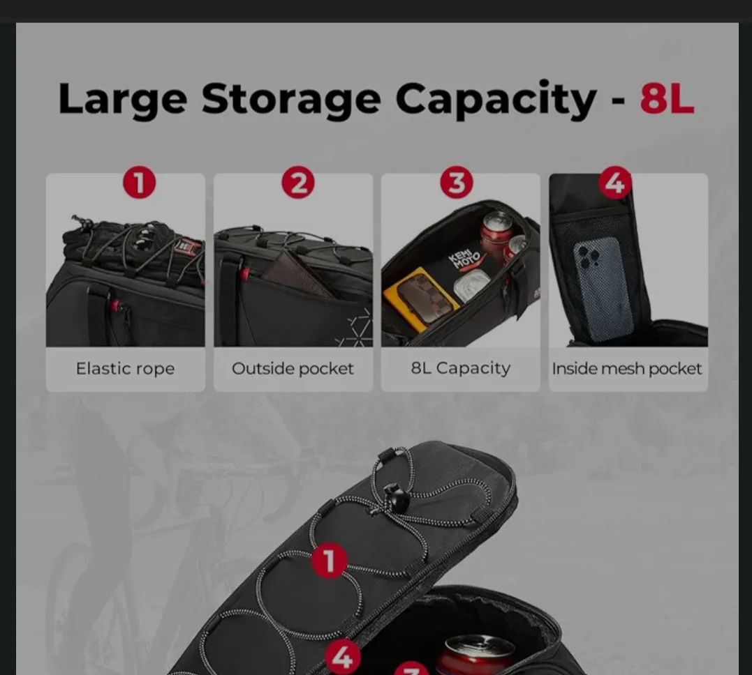 KEMIMOTO 8L Bike Rack Bag - Black image indicator(5)